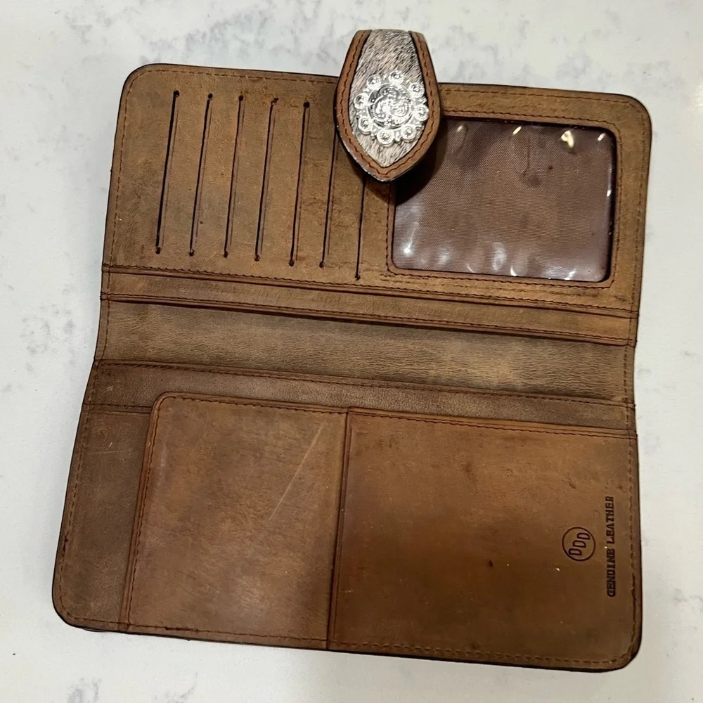 Brown Leather Wallet with Silver Accents